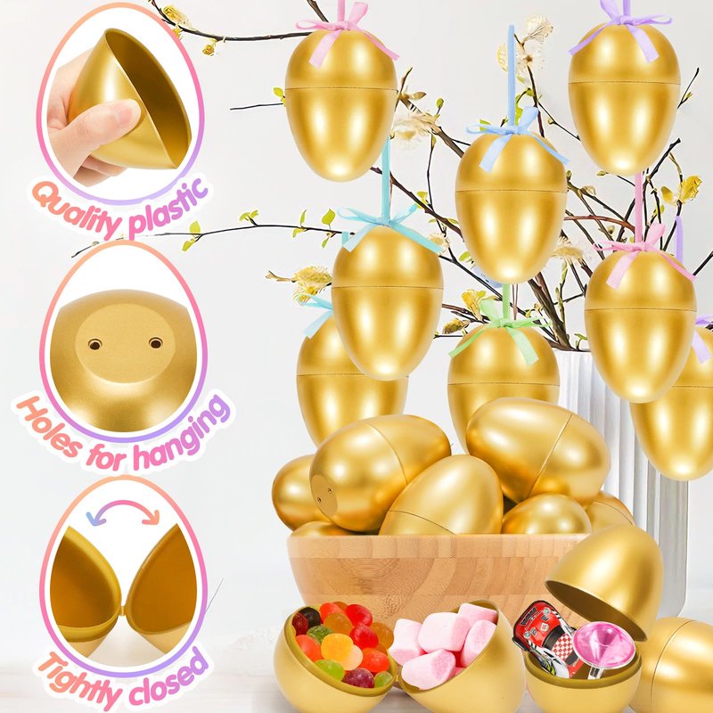 SevenQ Easter Eggs Fillers with Bunny Hair Clips Colorful 24 Pack, Easter Basket Stuffers Party Favors Gift Bags for Kids Cute Stuff Plush Fidget Toys Classroom Treasure Box Egg Hunt Games Supplies