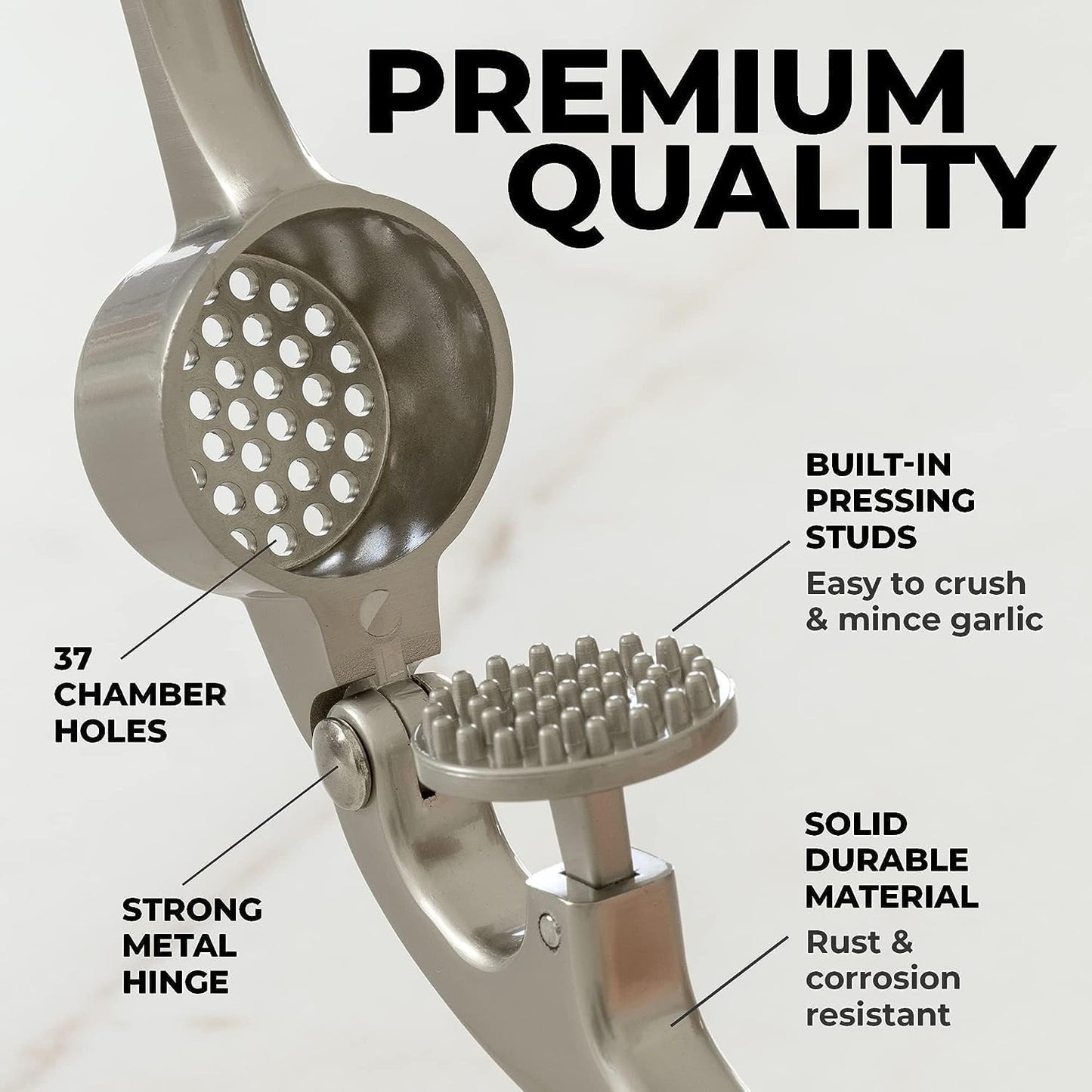 Zulay Kitchen Garlic Press Set - Rust-Proof Professional Mincer with Ergonomic Handle & Silicone Peeler | Easy-Squeeze, Easy-Clean (Silver)