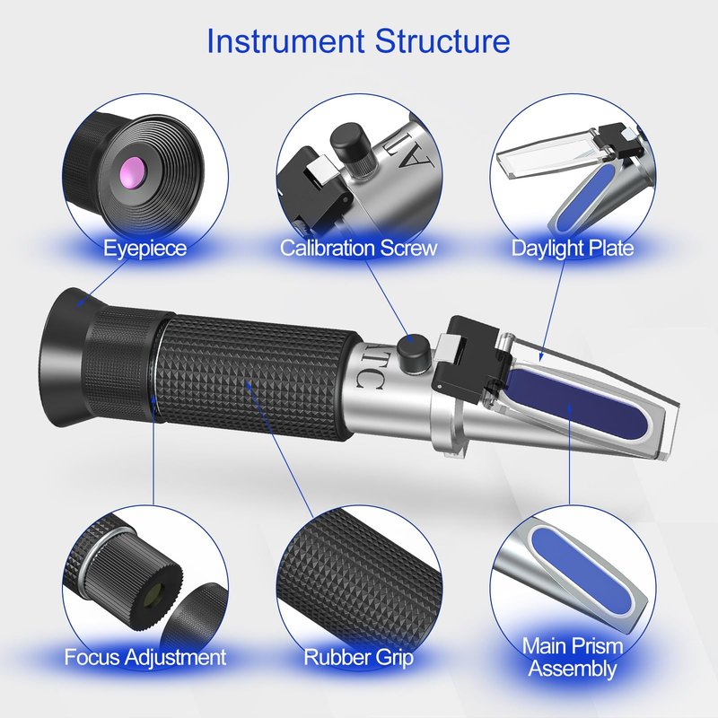 Buhobha Brix Refractometer with ATC, Dual Scale 1.000-1.130 SG & 0-32% Brix. High Precision, Ideal for Wine/Beer Brewing, Agriculture & lab use. Works as Alcohol & Honey Refractometer.