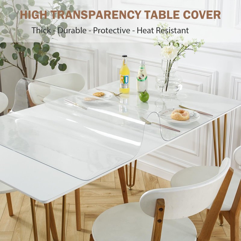 LovePads Clear Table Cover Protector 38 x 80 Inch, 1.5mm Thick Plastic Table Cover, Table Protector for Dining Room Table, Waterproof Vinyl Tablecloth Table Pad Mat for Kitchen, Dresser, Writing Desk