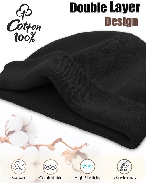 choshion 100% Cotton Beanie Hat, Cuffless Beanies Warm Knit Winter Skull Cap, Unisex Soft Fisherman Hats for Women Men