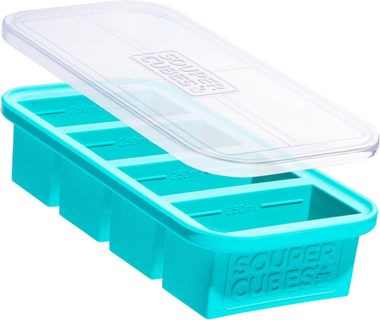Souper Cubes 1 Cup Silicone Freezer Molds - Perfect for Freezing Broth & Leftovers - Aqua - 1-Pack