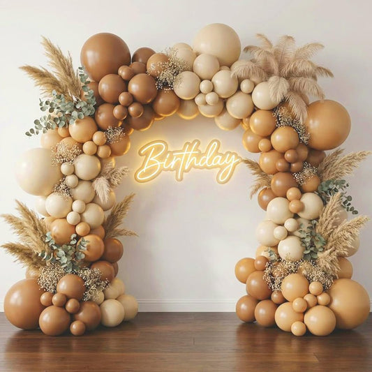 RUBFAC Tan Balloons 129pcs Different Sizes Pack of 18 12 10 5 Inch, Latex Boho Neutral Light Brown Coffee Balloon Garland Arch Kit for Wedding Baby Shower Jungle Safari Fall Birthday Bear Themed Party