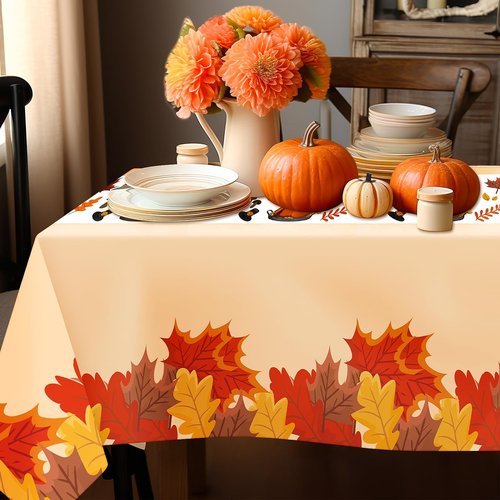 Childom Thanksgiving Tablecloth, 3 Pack Disposable Plastic Tablecloth 54" x 108" Thanksgiving Decorations, Autumn Maple Leaf Party Table Cover, Fall Harvest Party Decor for Outside,Picnic,Home,Dinner