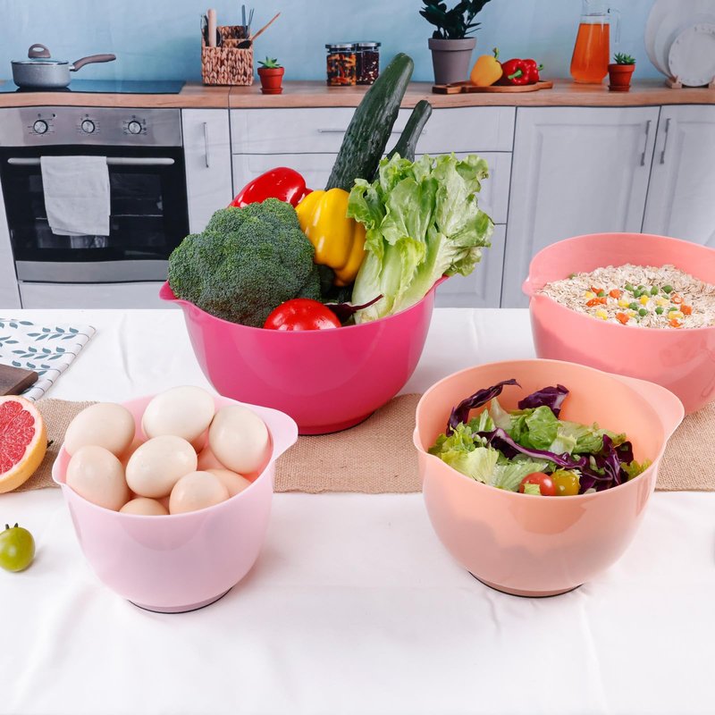 BoxedHome Classic Mixing Bowl Set, BPA Free Plastic, Microwave and Dishwasher Safe (Set of 4, Pink), 4.5 quarts