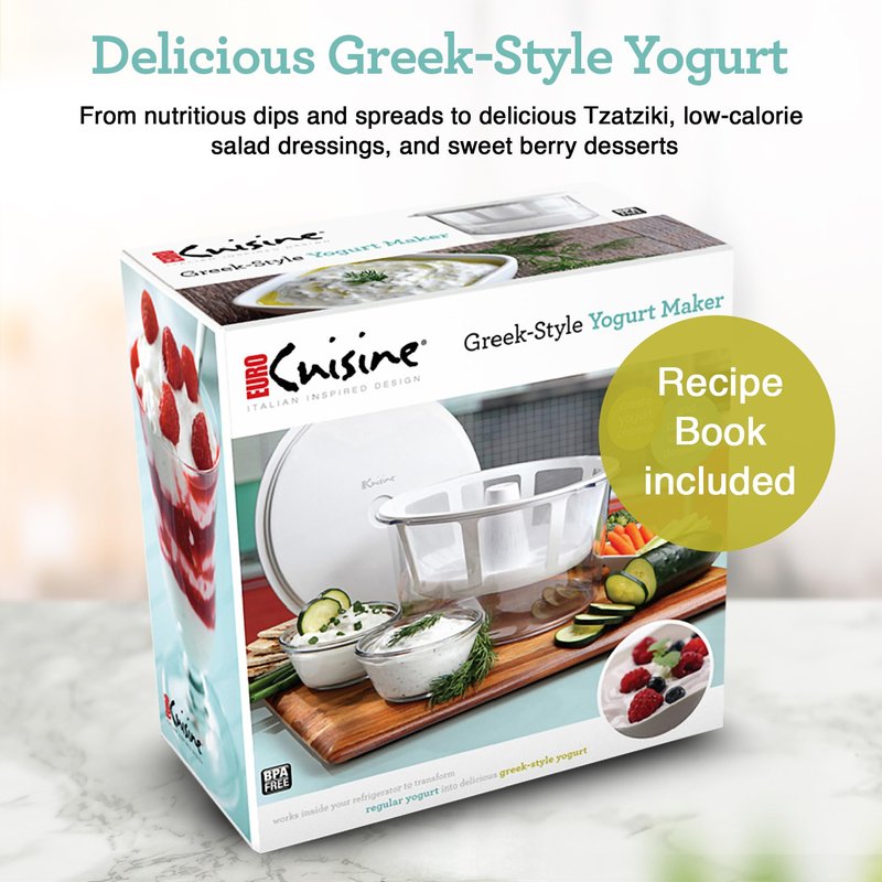 Euro Cuisine GY50 Greek Yogurt Maker with Ultra Fine Mesh Strainer Basket, BPA Free, Patented Greek Yogurt Strainer for Homemade Greek Yogurt (White)