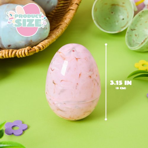 JOYIN 12 PCS Plastic Easter Marble Printed Eggs, 3.15" Multicolor Fillable Empty Eggs for Easter Hunt, Basket Stuffers, Candy Treats, Classroom Prize, Holiday Supplies and Party Favor