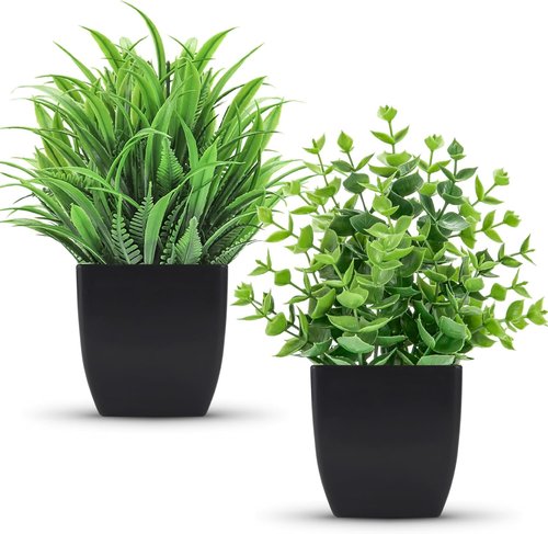 Der Rose Artificial Potted Plants - 2 Pack Small Faux Greenery for Home & Office Decor