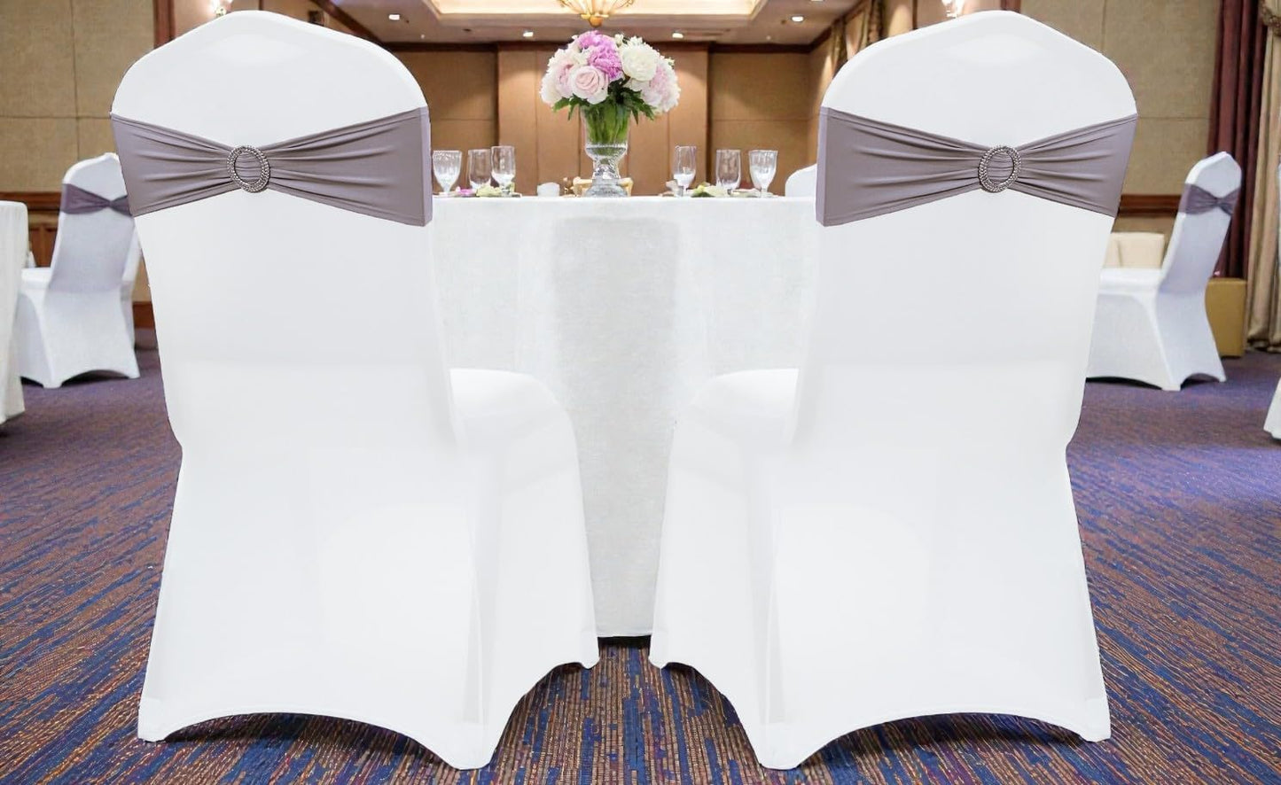 MDS Premium Spandex Chair Sashes - Stretchy Bow Covers with Buckle Slider | Universal Fit for Weddings & Events - Silver Gray