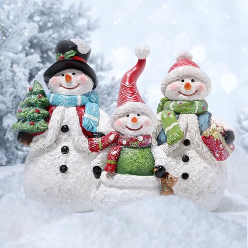 Hodao Snowman Figurines - Set of 3 Hand-Painted Resin Christmas Ornaments | Glitter Accents for Holiday Decor