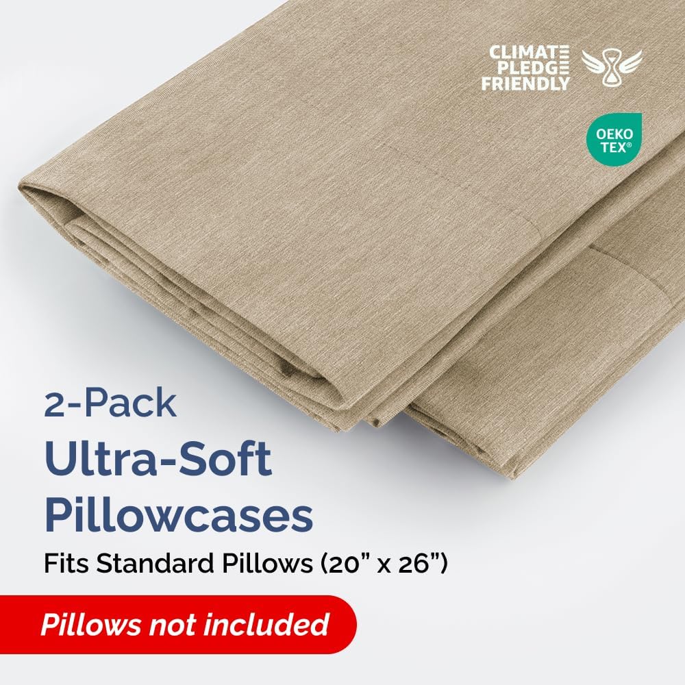 Standard Pillow Cases Set of 2 | Ultra-Soft Hotel Quality Covers - Comfy, Wrinkle-Free & Stain Resistant - Heathered Beige