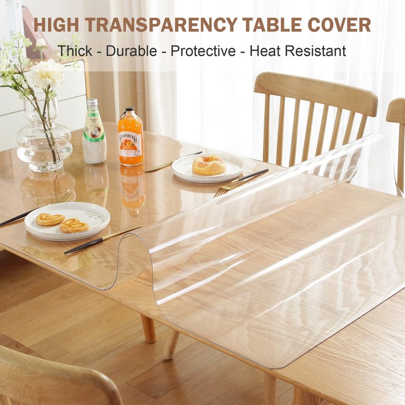 LovePads Clear Table Cover Protector, 20 x 48 Inch 2mm Thick Plastic Table Cover, Table Protector for Dining Room Table, Waterproof Dresser Cover Top for Kitchen, Coffee, Writing Desk