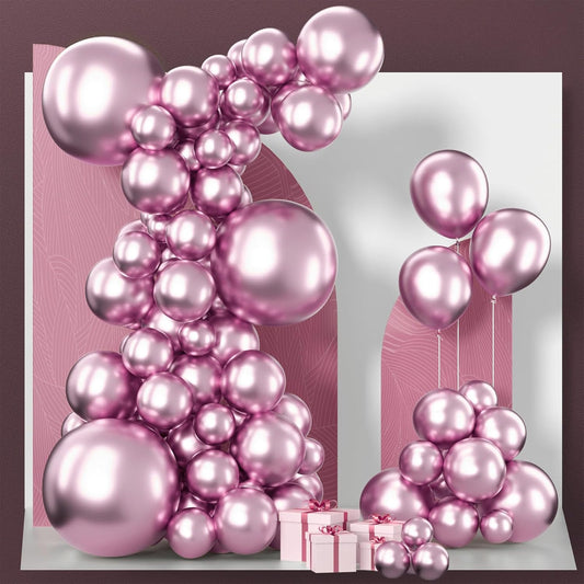 PartyWoo Metallic Pink Balloons - 100-Piece Pack in 5, 10, 12 Inch Sizes for Graduation, Weddings, and Birthday Celebrations