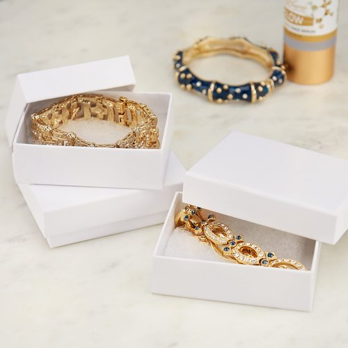 BULK PARADISE 6 Pack Cotton Fill White Cardboard Paper Jewelry Box Gift Size 3.08 x 2.28 x 1.1 Inches Perfect for Small Gifts