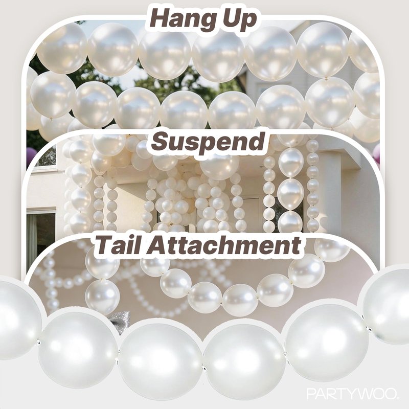 PartyWoo Pearl White Linking Balloons 100pcs 12 Inch White Link Balloon for Anniversary Retirement Wedding Graduation Baby Shower Birthday Gender Reveal Engagement Party Decorations White-W14