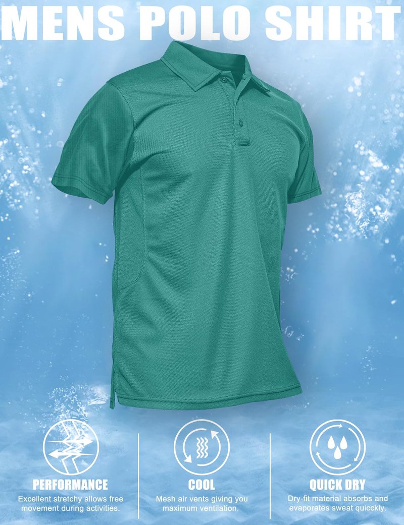 MAGCOMSEN Mens Polo T Shirts Short Sleeve Collared Work Shirt Dry Fit Tennis Top Moisture Wicking Shirt Grey Green S