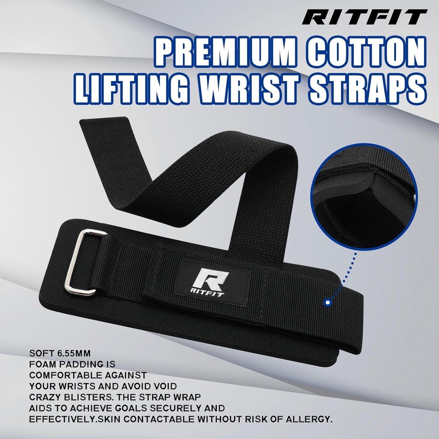 RitFit Weightlifting Wrist Straps - Durable Lifting Wraps for Powerlifting & Strength Training