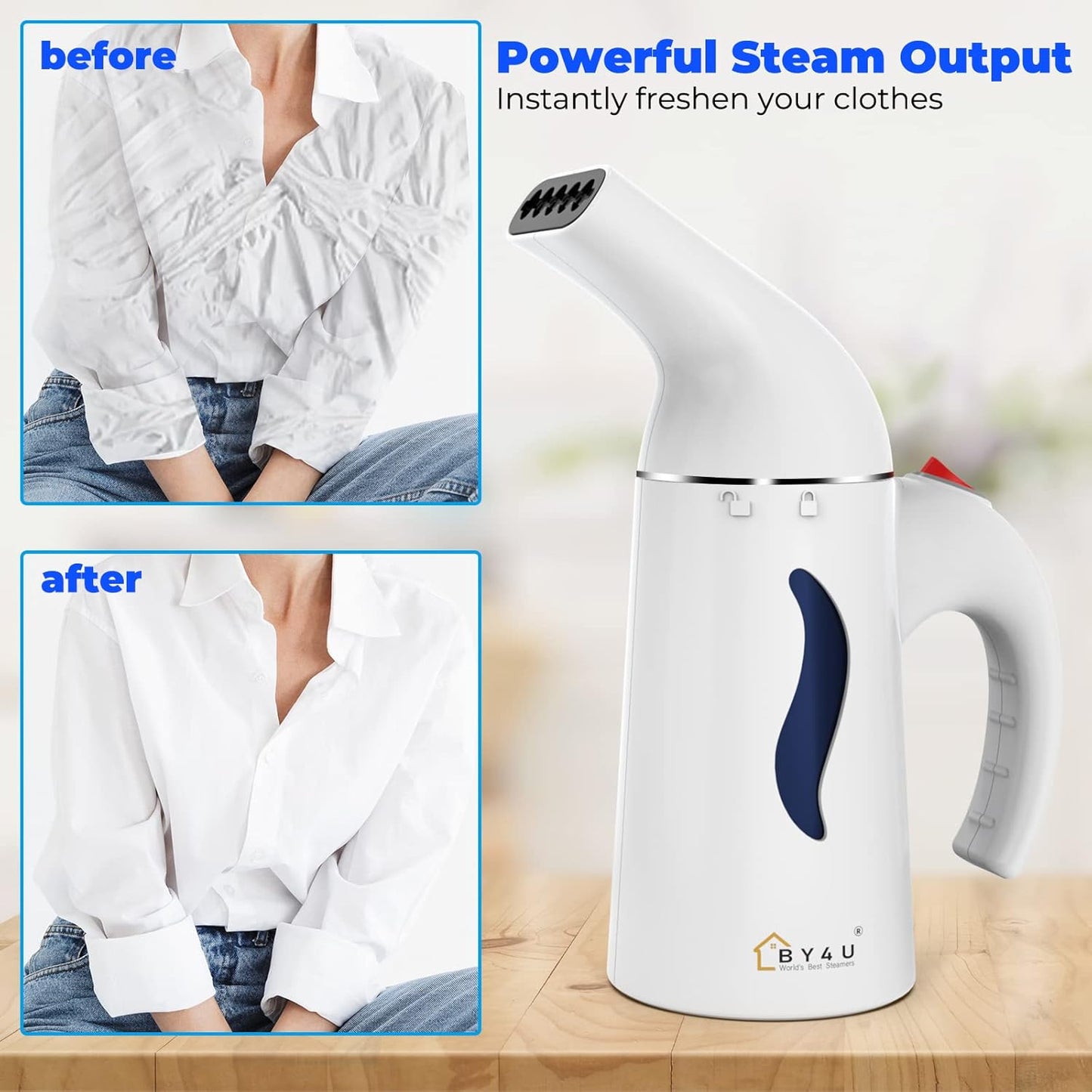 Skiennix Travel Size Handheld Garment Steamer - Fast Heat-Up in 40 Seconds, 800W, 8 FT Cord, White