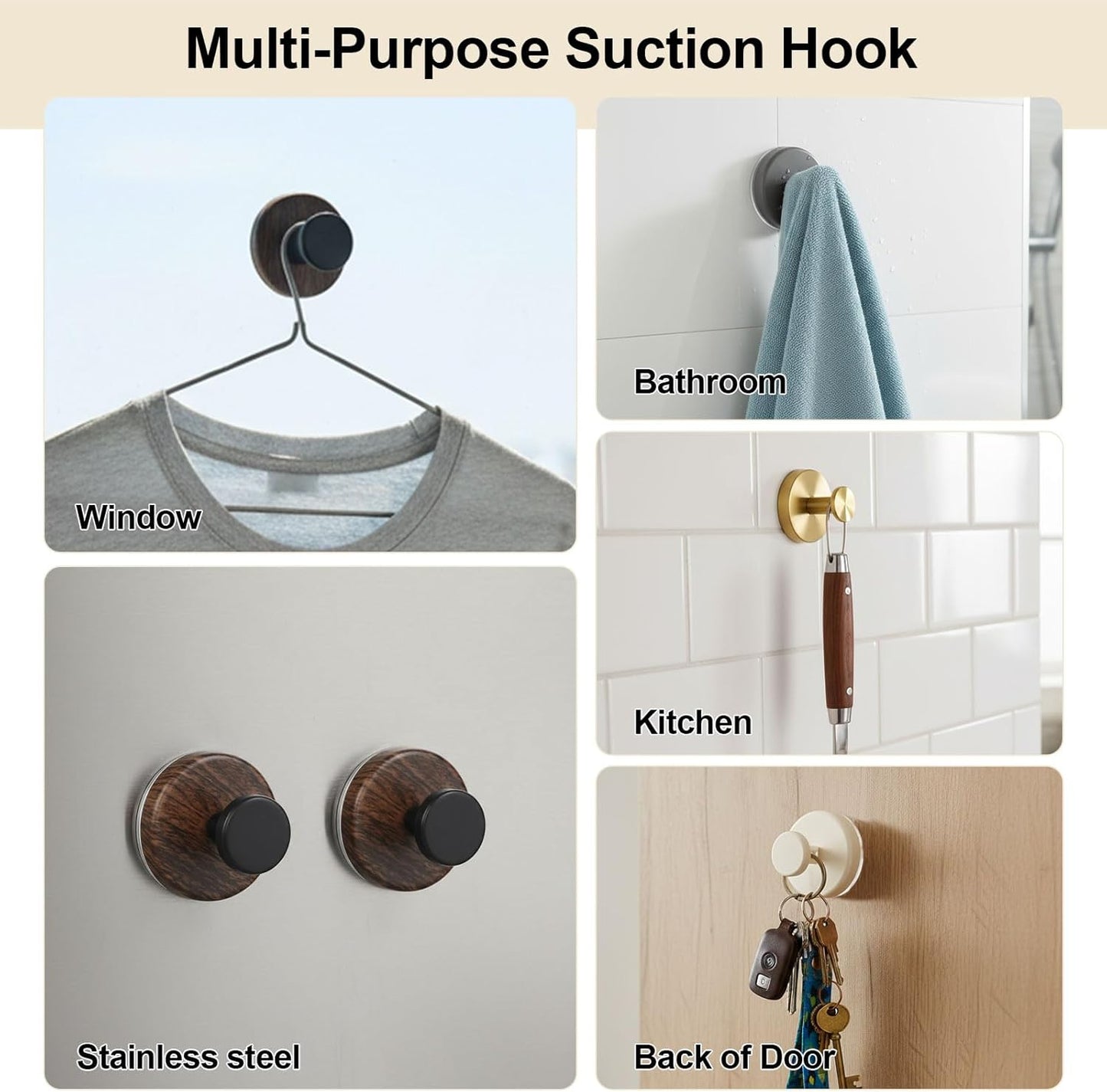 Skiennix Heavy-Duty Wreath Hanger - Versatile Suction Cup Hooks for Front Door & Window | Walnut, 2-Pack