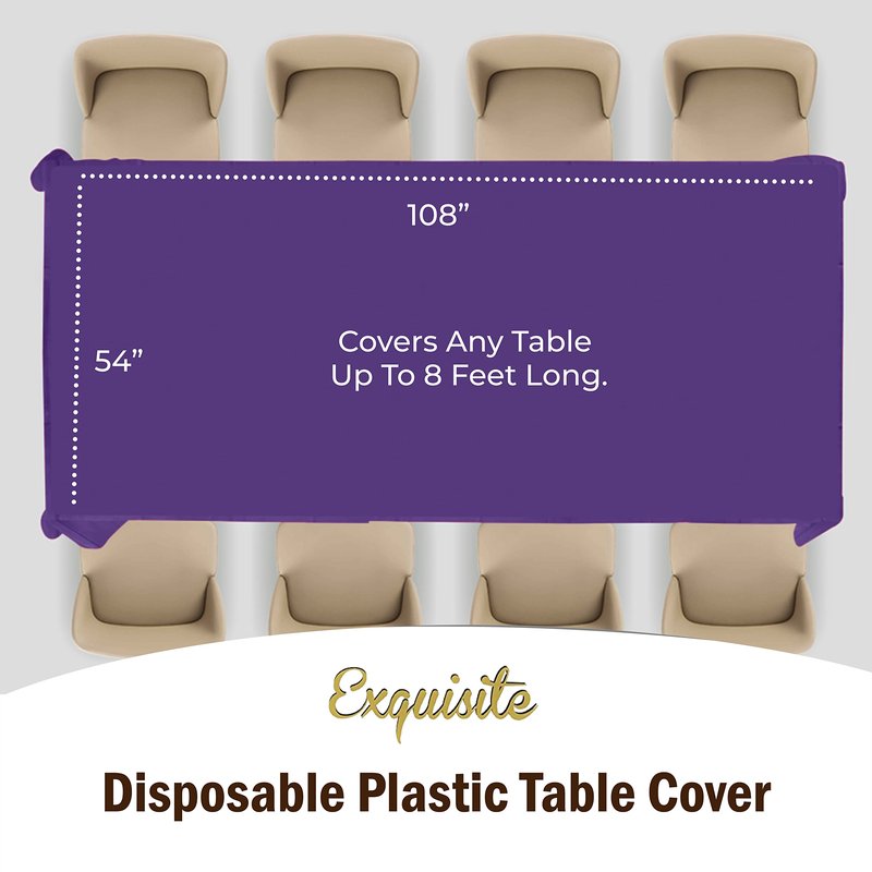 Exquisite Party Solids 6-Pack Premium Plastic Tablecloth 54in. x 108in. Rectangle Plastic Table Cover - Purple