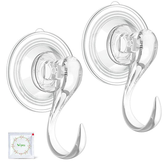 VIS'V Suction Cup Hooks, Small Shower Suction Hooks with Wipes, Heavy Duty, Removable and Reusable, Clear, 4 Pcs