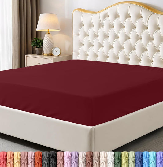 Utopia Bedding Queen Fitted Sheet - Deep Pocket Microfiber - Soft & Fade Resistant - Red Burgundy