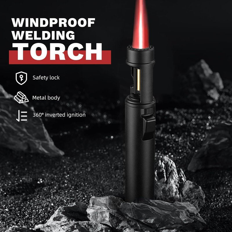 Torch Lighter, Butane Refillable Multifunction Straight Flame Bright Lighter Windproof Adjustable Color with Safety Lock Jet Lightsaber Flame for Outdoor, Campfires, BBQ, Candles, Camping