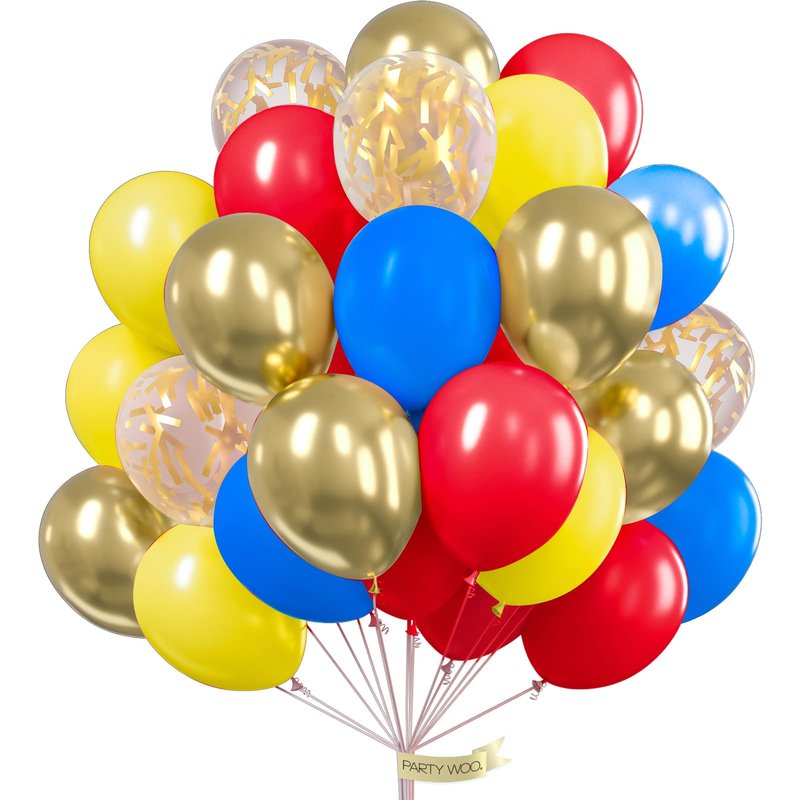 PartyWoo Red Yellow Blue Balloons 100 pcs 12 Inch Pack of Red Yellow and Blue Latex Balloons for Baby Shower Graduaion Gender Reveal Retirement Birthday Engagement Bachelorette Party Decorations