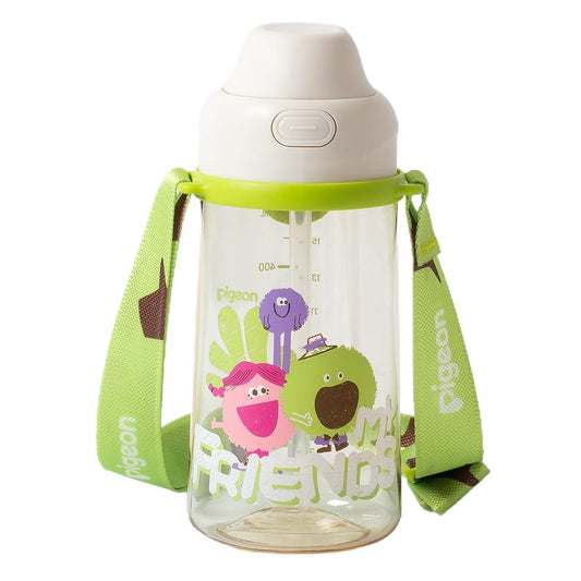Pigeon PPSU Kids Water Bottle, 17oz/500ml – Dual Spouts, BPA-Free, Leak-Proof, One-Click Lid & Adjustable Strap, Durable for School & Outdoor, Ages 3+, Talkative and Friends