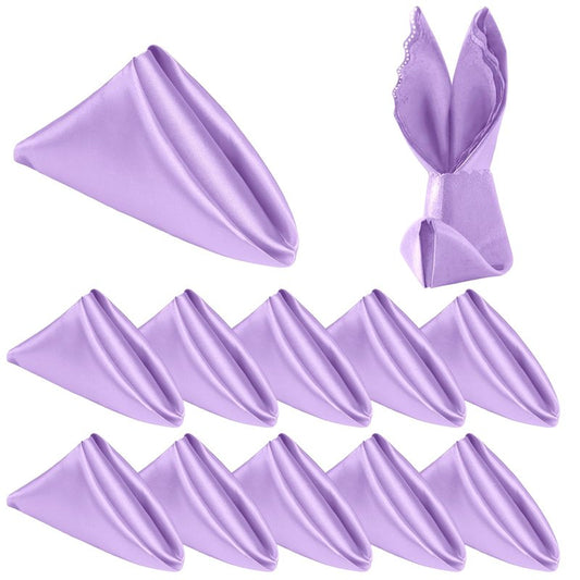 Homiest 12 Pack Light Purple Satin Dinner Napkins - 17x17 Inches, Scalloped, Silky Elegant Wedding & Party Napkins