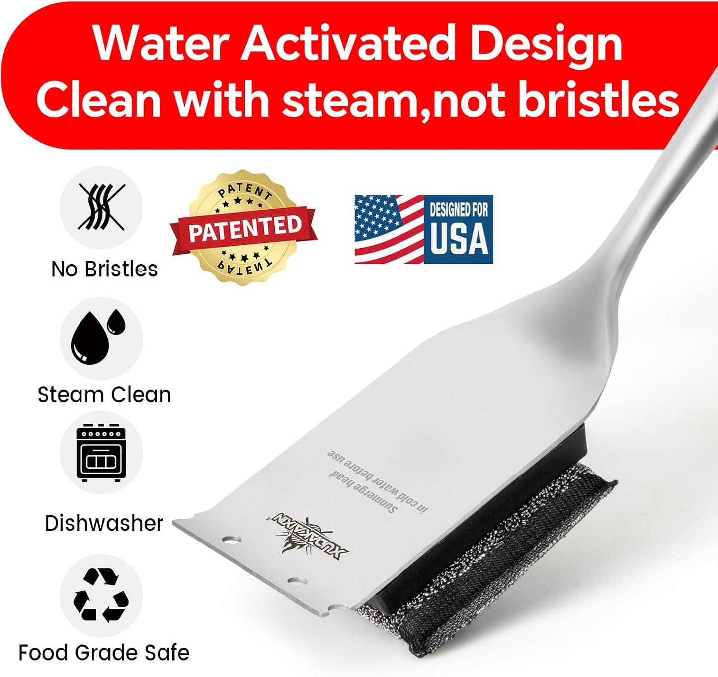 XUDKAKAIXIN Grill Brush - Bristle-Free Design with Replacement Head | Safe & Efficient for Cast Iron & Stainless Steel Grates
