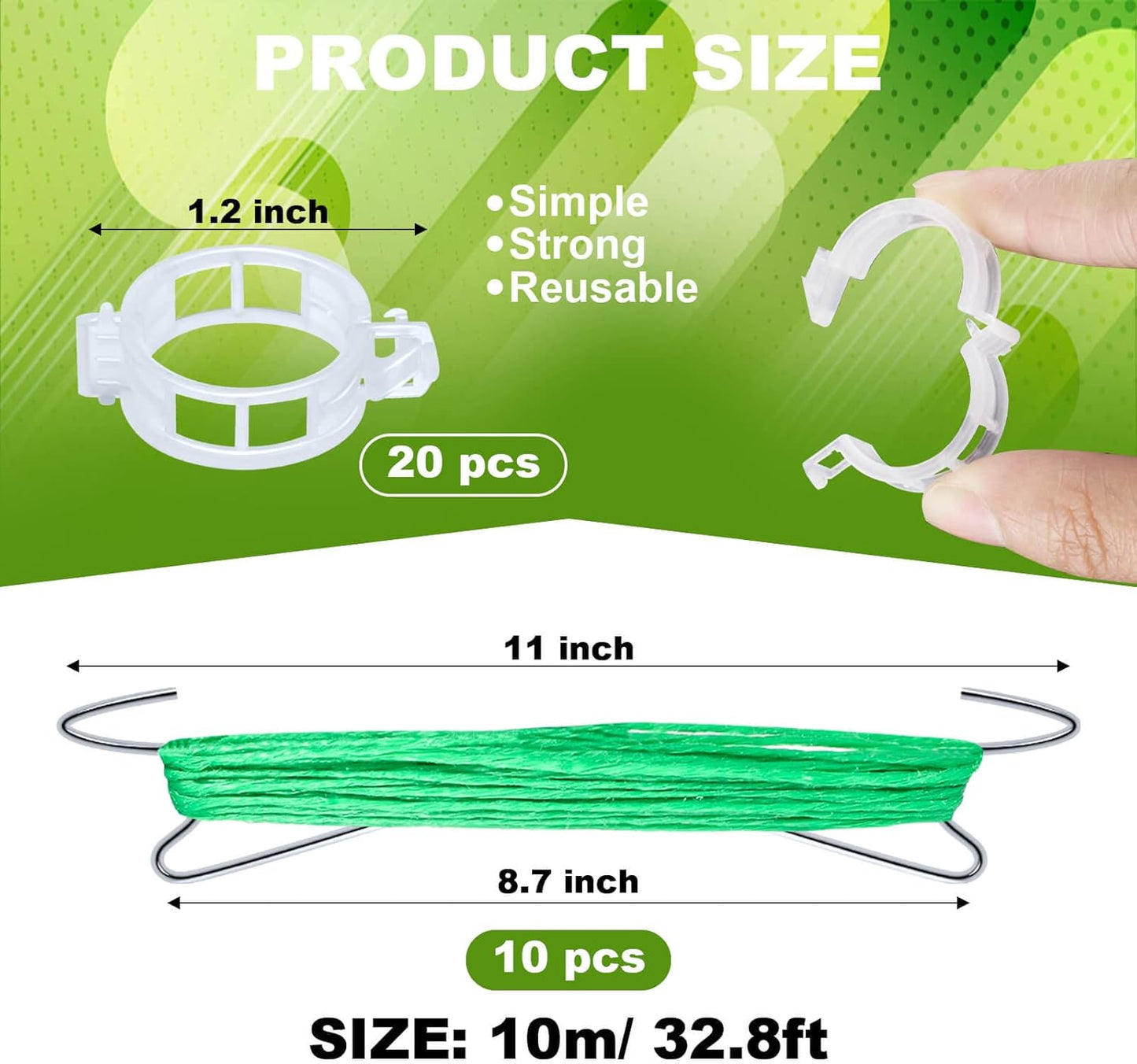 Skiennix Tomato Support Hooks - 30Pcs Plant Holder Clips with 33.3ft Twine for Secure Growth