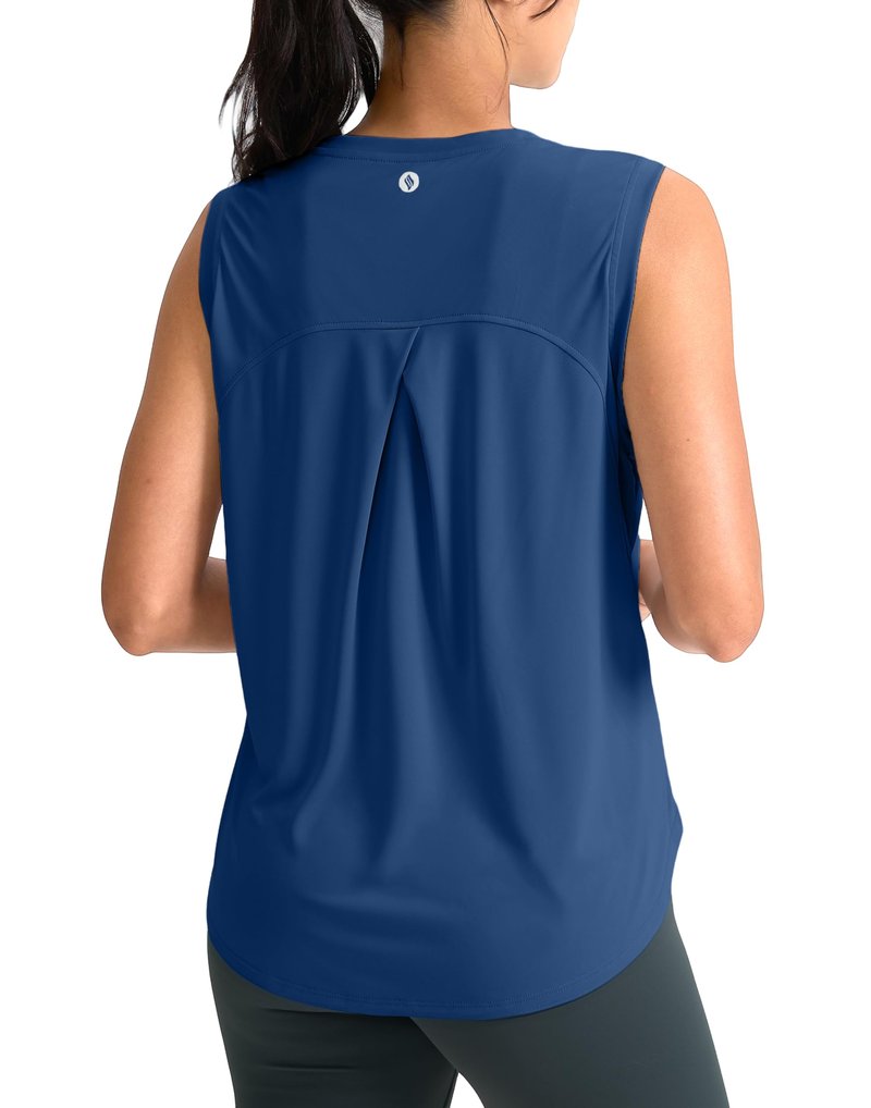 SANTINY Women's Sleeveless Workout Tops Breathable Lightweight Active Tennis Yoga Shirts Athletic Running Tank Tops for Women (Blue_XXL)