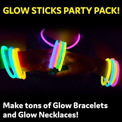 Glow Sticks Bulk Neon Party Supplies - 200 8” Neon Party Glow Sticks w/ Connectors for Glow Necklaces and Glow Bracelets Glow in the Dark Party Supplies