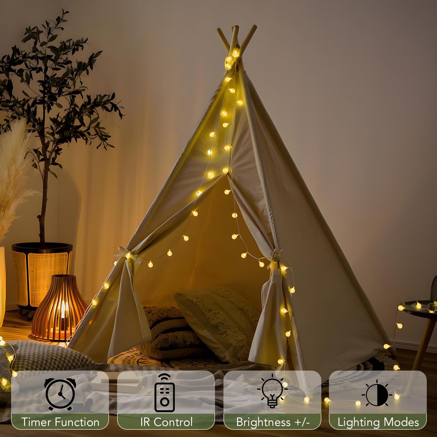 Metaku Globe Fairy Lights - 33ft 80LED Battery Operated String Lights | Waterproof for Indoor/Outdoor Use