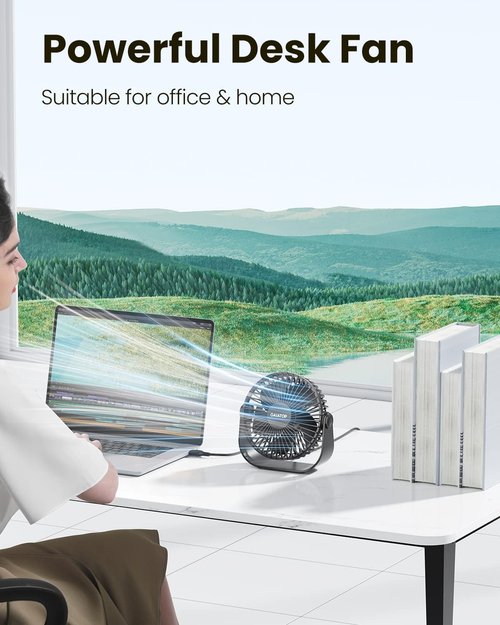 Gaiatop USB Desk Fan - 3-Speed Portable Cooling with 90° Rotation | 5.5 Inch Quiet Personal Fan in Black