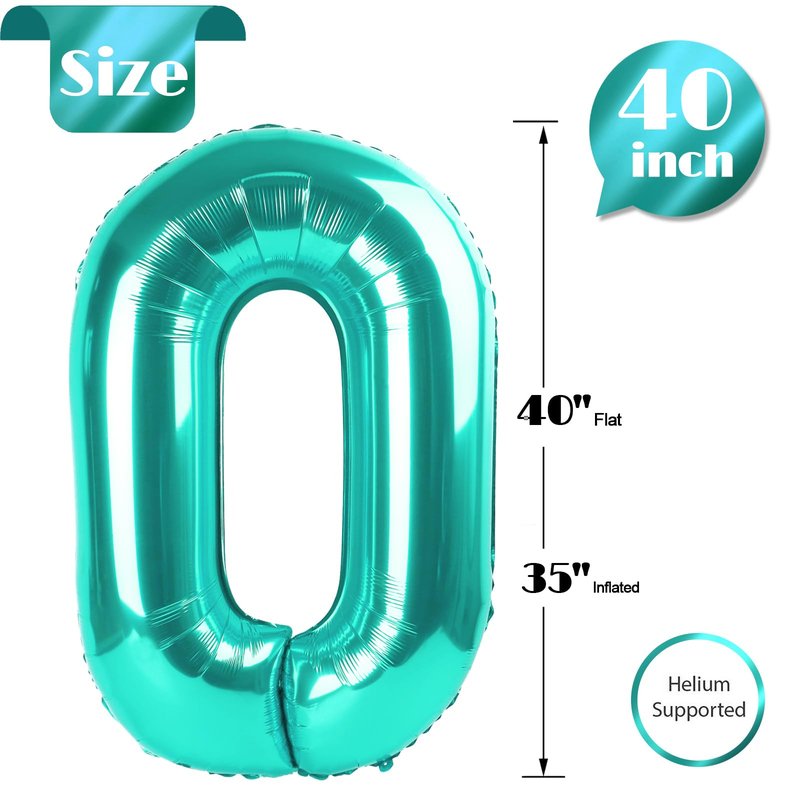 Teal Blue Number Balloon 40 Inch, 0 Number Balloons, 10 20 30 40 50 Numbers Balloon Birthday Decorations, Teal Party Supplies for Women