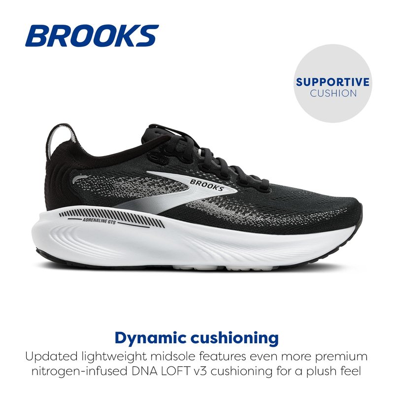 Brooks Women’s Adrenaline GTS 25 Supportive Running & Walking Shoe - Black/Grey/White - 12 Medium