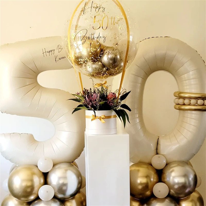 Beige Number 5 Balloon for Girls Boys, 40 Inch Large Cream Number 0-9 Foil Mylar Helium Digital Balloons Set for Women Men Birthday Graduation Anniversary Party Decorations Celebration Supplies