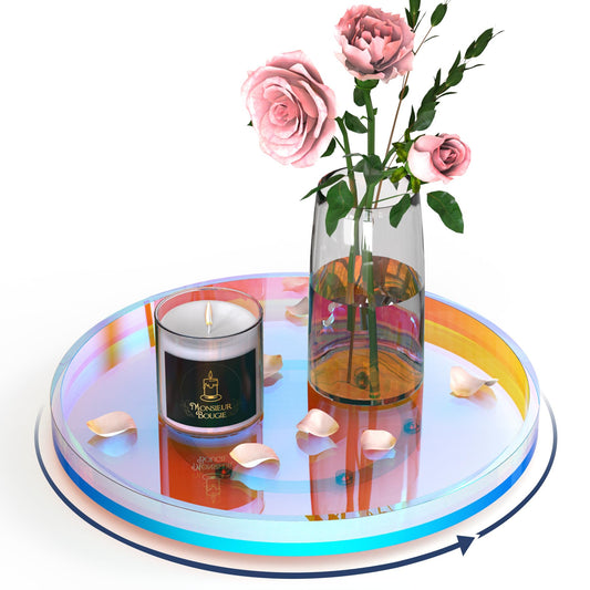 NiHome 9 Inch Turntable Acrylic Vanity Organizer Tray for Condiments Cosmetics, Multipurpose Non-Slip Decorative Tray Organizer for Kitchen Bathroom Living Space, Modern Minimalist Design(Iridescent)