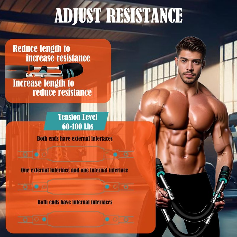Twister Arm Trainer,60-100 lbs Adjustable Arm Trainer for Men with Chest Clip Muscle,Portable Chest Trainer for Men Home & Gym,Detachable Chest Workout Equipment for Upper Body Strength Training