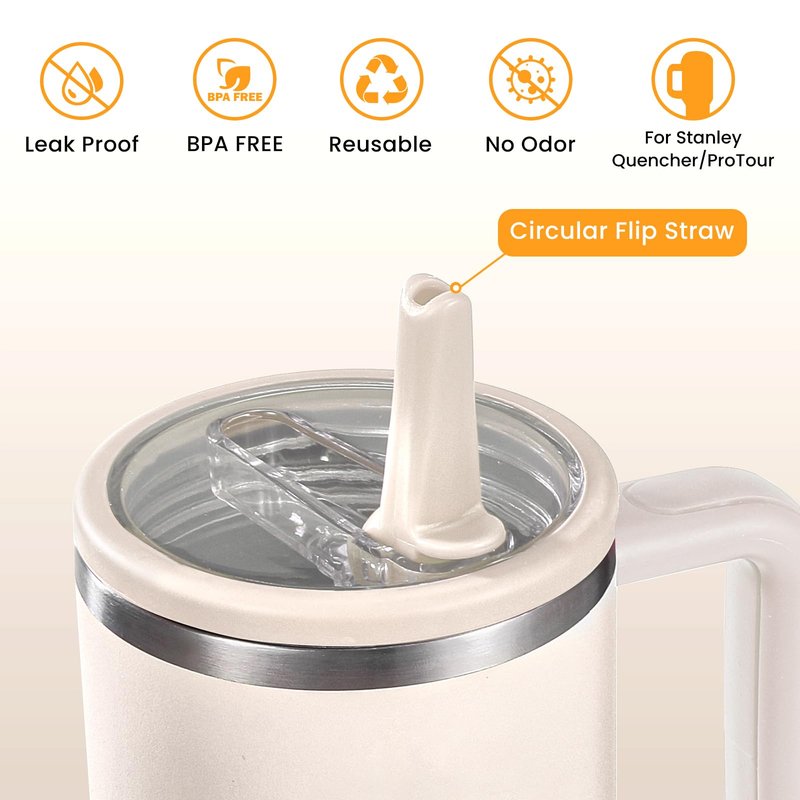 ANTAND 40oz Flip Straw Leak Proof Lid for Stanley H2.0 Quencher Protour Tumbler, 2 Pack Spill Proof Lid Replacement Straw Cover Top for 40 OZ Stanley Cup Accessories (White, Purple)