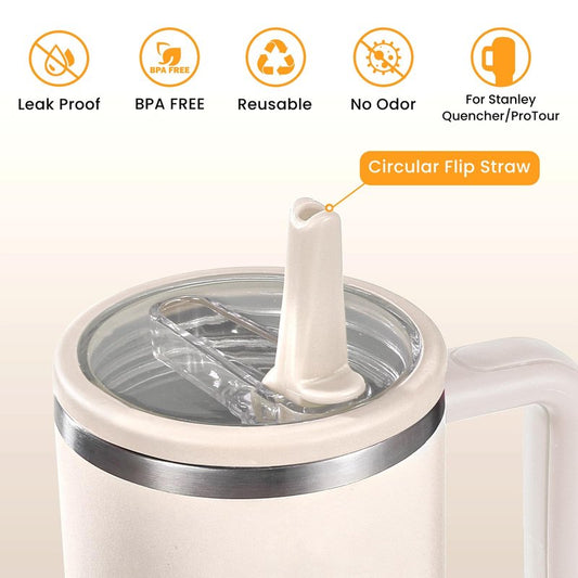 ANTAND 40oz Flip Straw Leak Proof Lid for Stanley H2.0 Quencher Protour Tumbler, 2 Pack Spill Proof Lid Replacement Straw Cover Top for 40 OZ Stanley Cup Accessories (White, Purple)