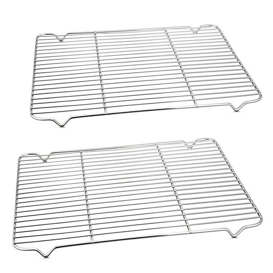 P&P CHEF Cooling Baking Rack Pack of 2, 16.6" x 11.5", Stainless Steel Cooling Racks for Cooking Baking Roasting Grilling Drying, Dense Wires & Smooth Edge, Easy to Clean, Silver