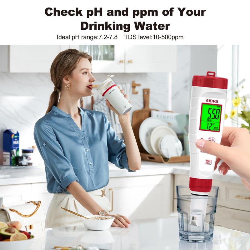 pH Tester,Digital pH Meter for Water,New Version TDS Meter for Drinking Water with Backlit Simultaneously Display 4 in 1 TDS pH EC Meter for Water Hydroponic Nutrient Solution,Pool,Home Use