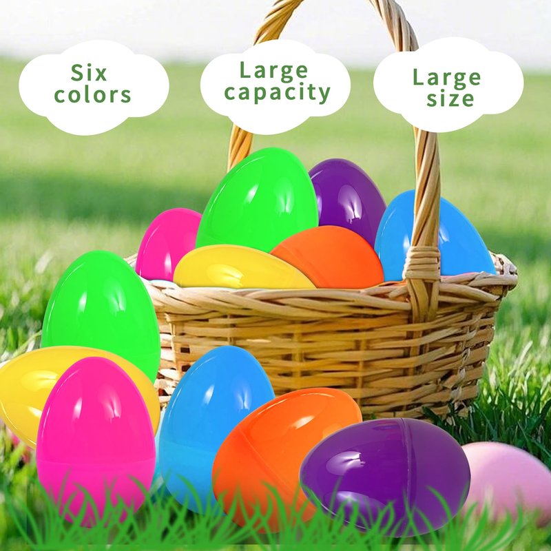 UOUYOO Empty plastic eggs 3.4 inch unfilled plastic Easter eggs for Easter Egg Hunt Suprise Egg Stuffers Filler Easter Decorations 12Pcs