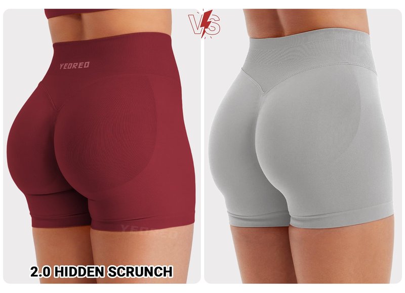 YEOREO Hidden Scrunch Workout Shorts Vision Women Seamless Gym Shorts High Waist Yoga Shorts Scarlet M