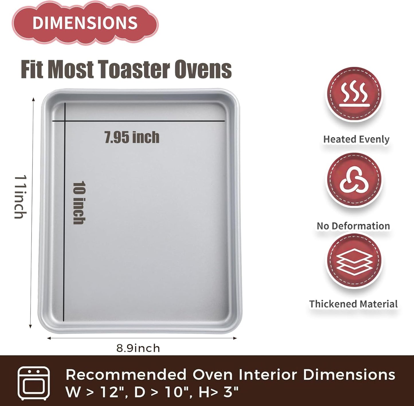 Skiennix Toaster Oven Pans - 2-Pack 11-Inch Nonstick Baking Trays | Heavy Duty & Dishwasher Safe