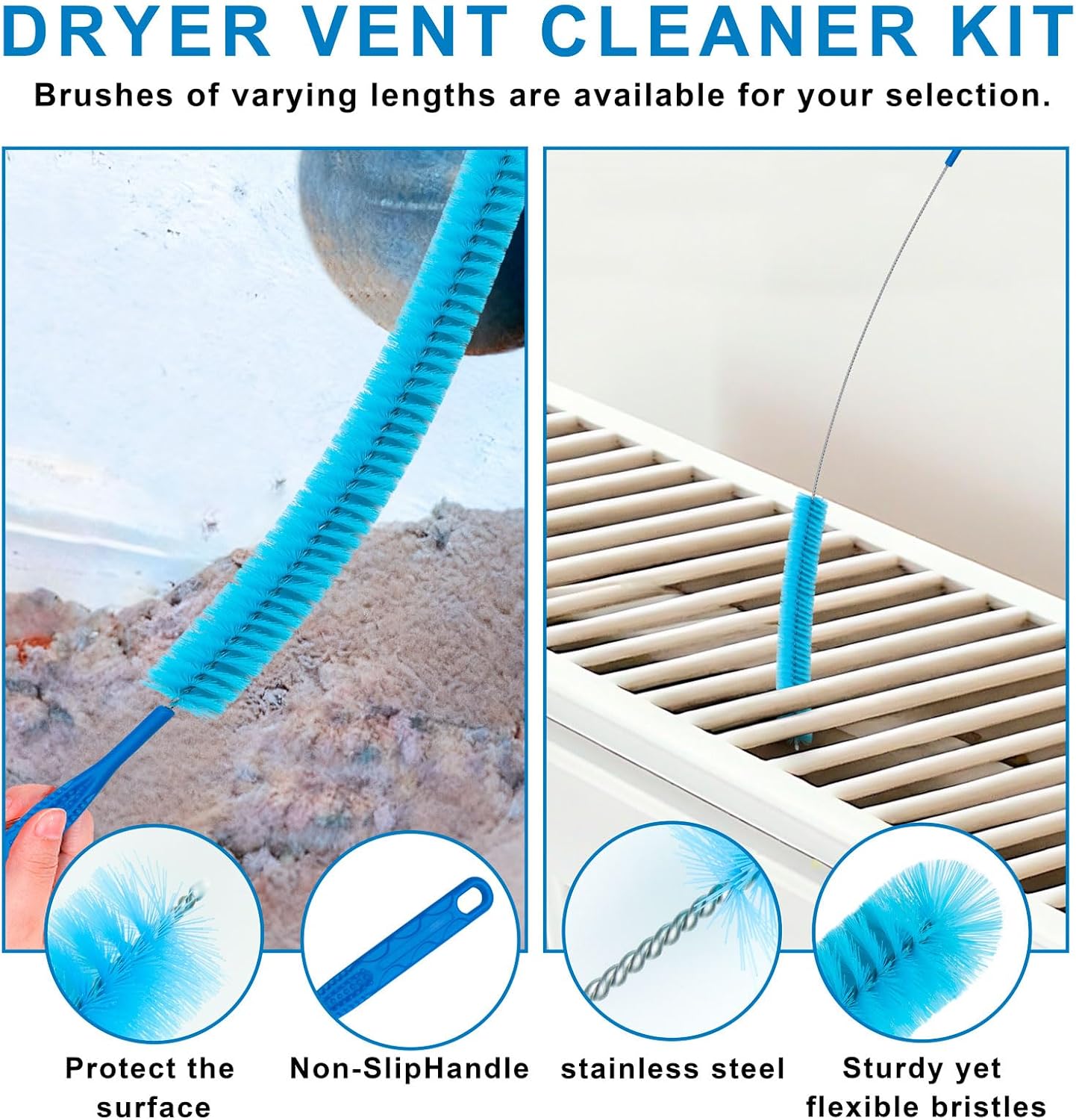 Skiennix Dryer Vent Cleaner Kit - 4-Piece Lint Brush Set for Efficient Lint Trap & Appliance Cleaning