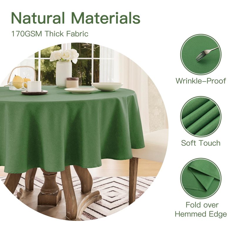Veblandy Tablecloth Linen Textured Waterproof & Stain Resistant Table Cloth Wrinkle Free Decorative Fabric Farmhouse Table Cover for Dining/Party/Buffet/Wedding, 60 x 60 Inch, Green